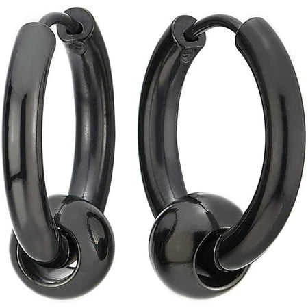 Mens/Ladies Black Plated Hoop Huggie Earrings Leverback Hinge Clasp 10mm-18mm 